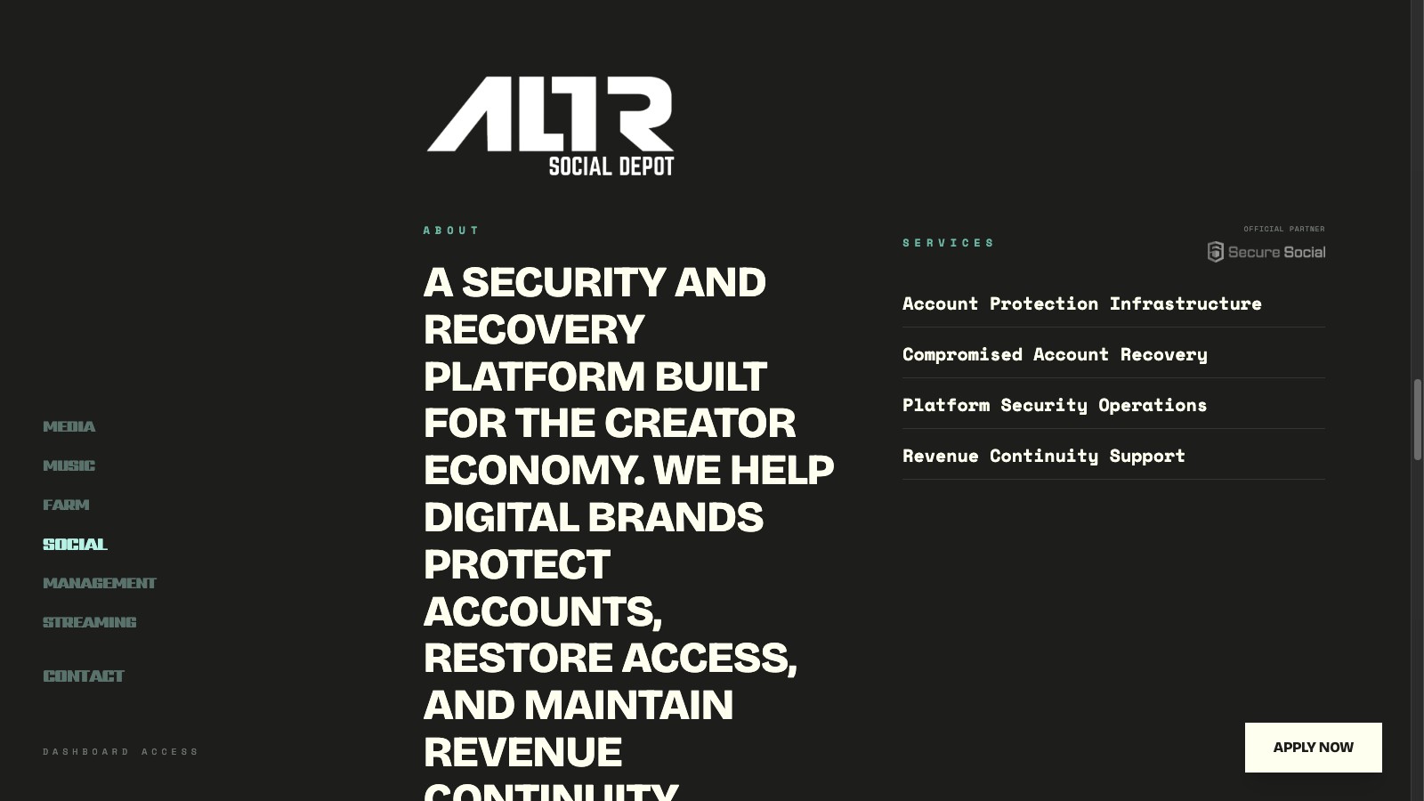 ALTR "Social" vertical detail — Secure Social partnership
