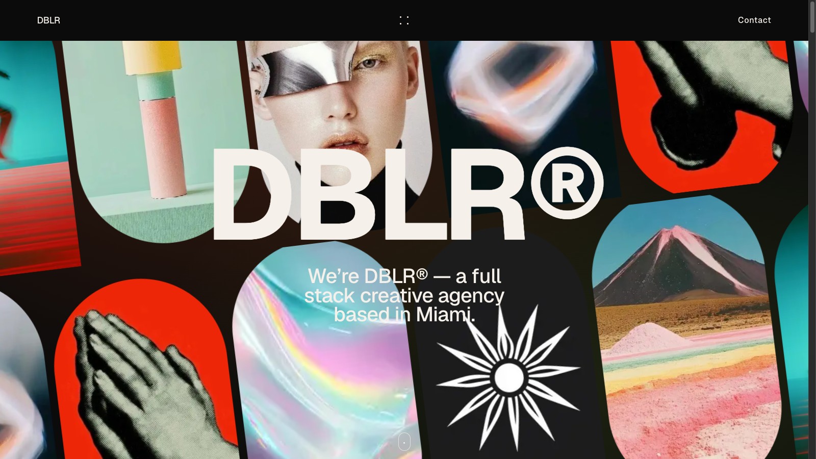 DBLR hero — wordmark over collage