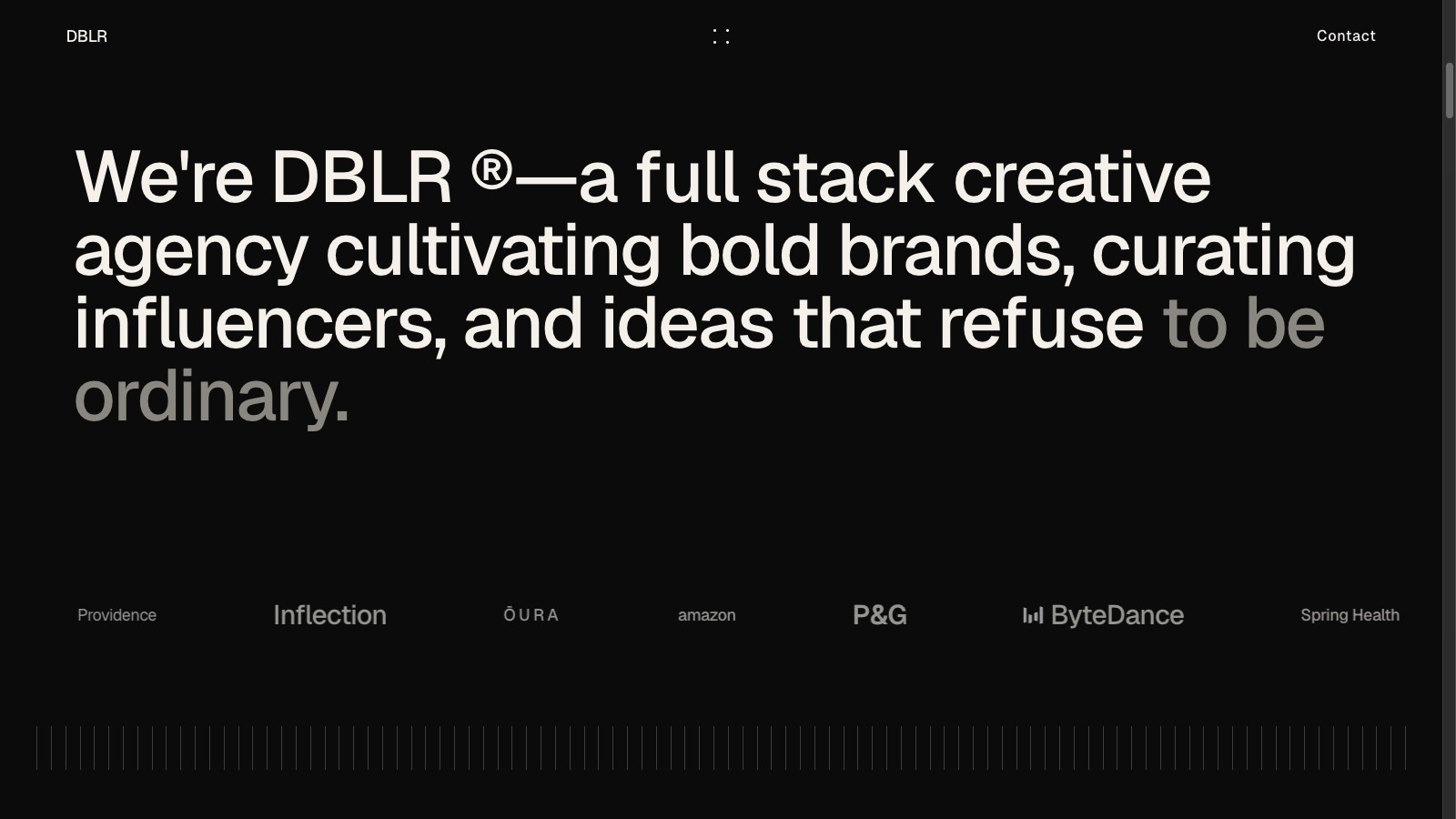 DBLR tagline + brand-logo wall (Nike, TikTok, Amazon, P&G, etc.)