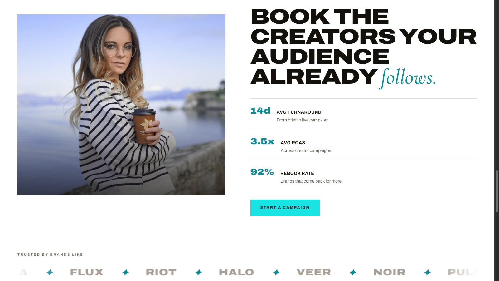 REBLZ "Trusted by brands like" stats/logo section