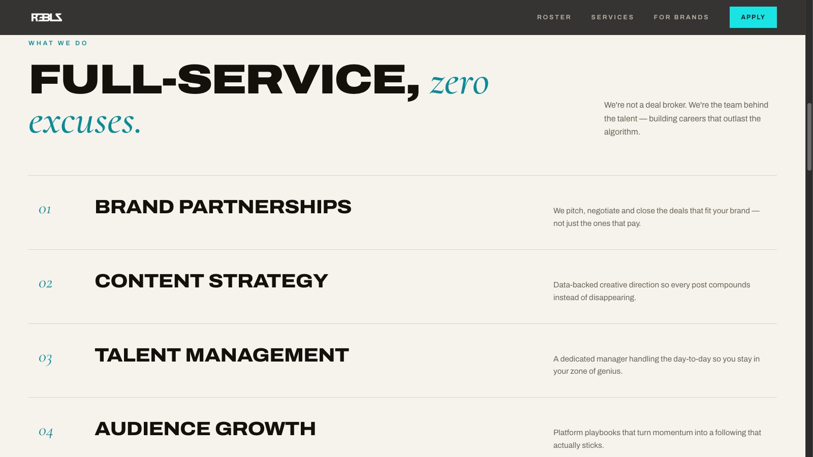 REBLZ "Full-service, zero excuses" services section